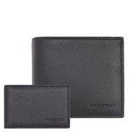 COACH Classic Plain Men's Short Clip Lychee Pattern Genuine Leather Wallet CR911 Black