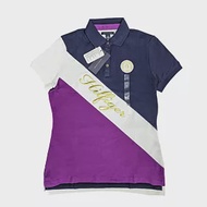 TOMMY HILFIGER 女版三色斜條休閒短袖POLO衫 S 藍白紫