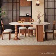 Antique French Medium Retractable Foldable Storage Dining Table Solid Wood Retro Oval Island Table E