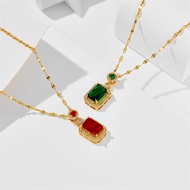 [ Callista Bilqis ] Kalung Titanium Liontin Delima Mera Dan Hijau Gratis Ongkir