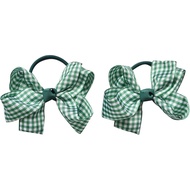 Pair of 3 Inches Girls School Gingham Knot Bow Hair Alligator Clips Bobbles Elastics Ties (3mm Bobbl