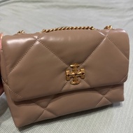 TORY BURCH 專櫃大格紋澎澎皮側背包（灰褐色）22.5cm