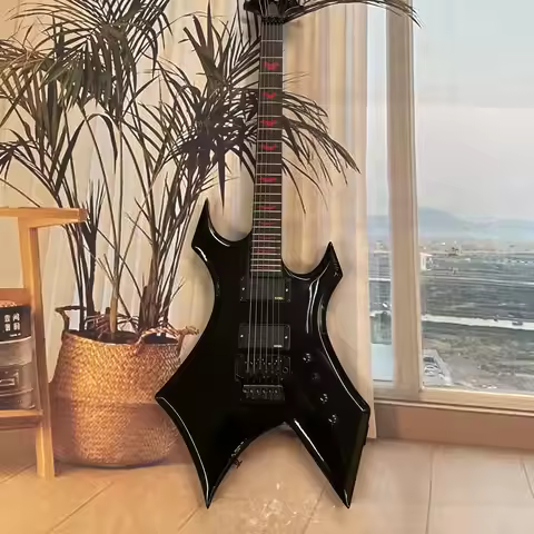 BLACK BC Custom Electric Guitar 6strings Solid Wood Body Rich style Warlock Free Ship