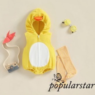 Popu-Baby Girls Casual Hooded Romper Sleeveless Zip Up Animal Chick Romper with Striped Socks