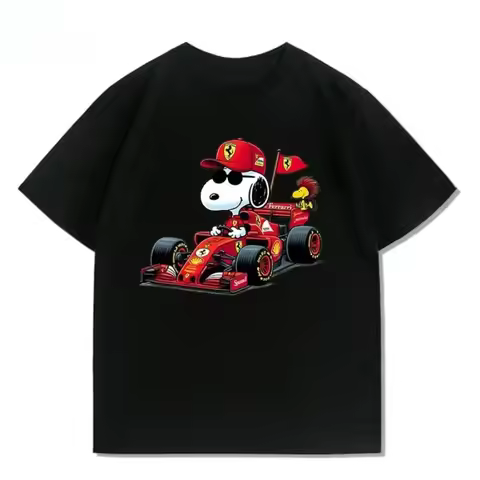 Disney Snoopy F1 Racing Anime Women's T-shirt Funny Printed Summer Fashion Casual Cotton T-shirt Sho