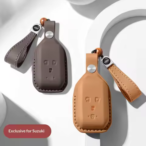 For Suzuki Hustler XL7 Solio Top Grain Leather Key Fob Cover Protector Shell With Keyring car keycha