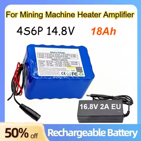 4S6P 14.8V 18Ah 18650 Li-Ion Battery for Fishing Light Heater Mining Machine Amplifier Rechargeable 