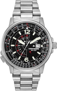 Citizen Mens Eco-Drive Promaster Air Nighthawk Pilot Watch in Stainless Steel Black Dial (Model: BJ7000-52E)