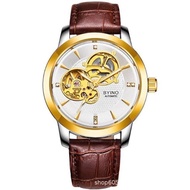 Đồng Hồ Nam Cơ Automatic Byino JAPAN WATCH Thiết Kế Lộ Tim Cơ Dây Da Nâu Cao Cấp Size 40mm