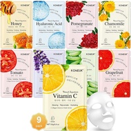 9Sheet mask for women with collagen，Moisturizing face mask suitable for all skin types，Large-capacit