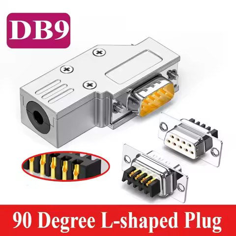 DB9 Metal Shell Connector Mini 90 Degrees RS232 Serial Port Terminal Industrial Grade Right Angle L-