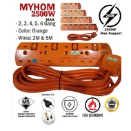 MYHOM 100% FULL COPPER [SIRIM] Extension Wire Socket Trailing Socket 2m 5m 2500W Heavy Duty 3G 4G 5G