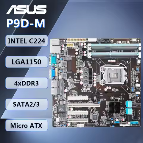 ASUS P9D-M Motherboard M-ATX Intel C224 LGA1150 DDR3 32GB SATA2/3 VGA RJ45 D-Sub for Intel Xeon/Core