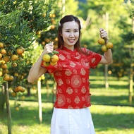เสื้อตรุษจีนผู้หญิง (เสื้อกี่เพ้า) เนื้อผ้าฝ้าย ทรงคอจีน สีแดง ลายกระต่ายทอง
