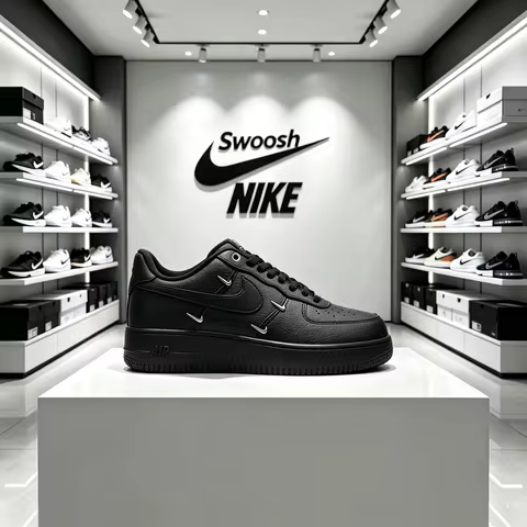 Nike Air Force 1 AF1 Black Silver Four Swoosh Unisex Sneakers Casual Shoes HQ1180-001