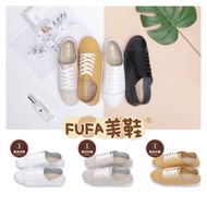 Fufa Shoes Brand Women's Genuine Leather Super Soft Laced-Up Casual Shoes-All Black/All White/Mustard Yellow/Apricot 804AN