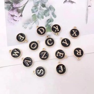 Black English Letters Hand-Made diy Art Craft Materials Work Gifts Double-Sided Alloy Handmade Jewelry Earrings Necklace Key Ring Pendant Accessories