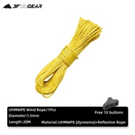 3F UL GEAR กลางแจ้ง2/1.5มม. 20เมตรเชือกสะท้อนแสง Dyneema เชือกไนลอนเต็นท์แคมปิ้ง