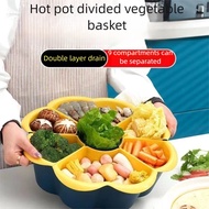 【Ship in 24h】旋转收纳多功能火锅拼盘分格蔬菜 Multi-Layer Rotating Vegetable Drain Basket – Double-Decker Colander fo