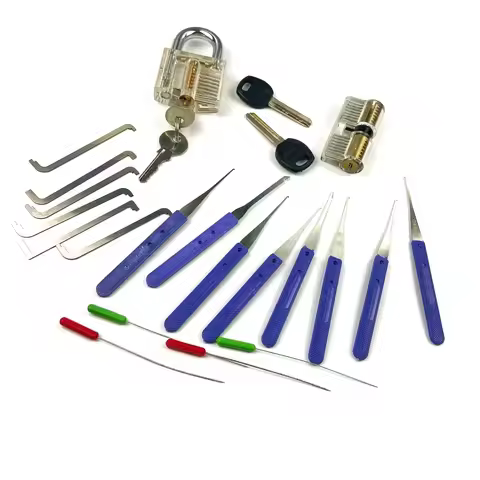 4 in 1 Lockpick Practice Set for Beginner,Locksmith Training Kit with Transparent Lock,Tension Push