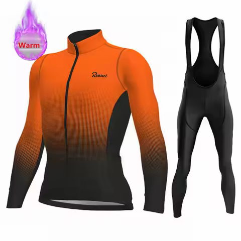 Rvouei Winter Long Sleeve Thermal Fleece Cycling Jersey Set Bib Pants Ropa Ciclismo Bicycle Clothing