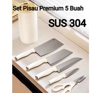 Latest 5Pcs Complete Set Household Kitchen Knives Antibacterial Stainless Steel White Knives