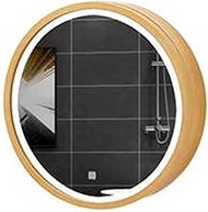Led Bathroom Mirror Cabinet Lighted, Round Wall Mounted Wooden Frame Storage Cabinet Mirror Medicine Cabinet with Smart Touch Switch, Fully Assembled (Yellow 60cm)