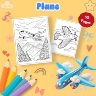 Set of 50/25 coloring pages, coloring pages for children in the shape of Plane Plane Plane on A4, A5