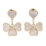 【二手】梵克雅寶心形耳環，鑽石，18K（黃金）心形耳環，珍珠母貝，鑽石