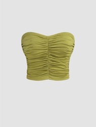 Cider Ruched Solid Tube Top