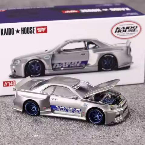 Kaido House x MINI GT Skyline R34 SHINJUKU V1 Silver Diecast Model Car