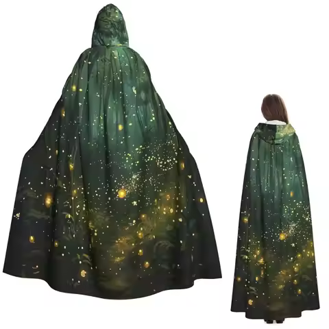 Glowing Emerald With Enchanted Forest Viking Goddess Long Hooded Cloak Witch Medieval Costume Cospla