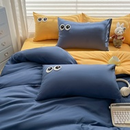 Dansunreve 4in1 Queen/King Flat Bedsheet Sets Washed Cotton Plain Dopamine Series Bedding Set Grey/B