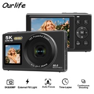 Ourlife Digital Camera CCD Dual Screen Portable Digital Camera 18X Zoom 5K Vintage Vlog Video Record