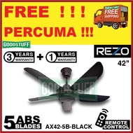 [NEW ARRIVAL] REZO 42 INCH 5 SPEED REMOTE CEILING FAN AX42-5B-BLACK REMOTE CONTROL BABY FAN 5 ABS BLADES