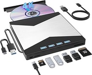 External Blu Ray Drive, 4K Portable Blu Ray Burner USB 3.0 Type-C UHD BD Player with SD/TF Port, CD/