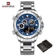 NAVIFORCE Analog Watch for Men Fashion Casual Sport Stainless Strap Wristwatch Multifunction Chronograph Dual Display Waterproof Luminous Watch