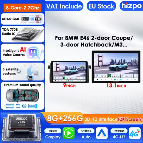 Hizpo 2K Screen Carplay for BMW 3 Series E46 M3 318 320 325 330 335 1998-2005 Car Infotainment 3D 4G