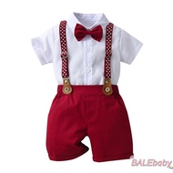 Kids Boys Summer Outfit Short Sleeve Shirt + Bow Tie Overall Shorts Set