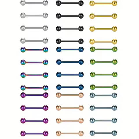 Set Of 4 Stainless Steel Nipple And Tongue Rings 14G Straight Barbell Piercing Jewelry 12mm/14mm/16m