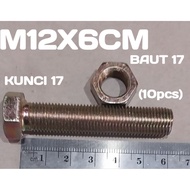 M12X60MM BOLT NUT 6cm (10pcs) 17 BOLT KEY 17 YELLOW