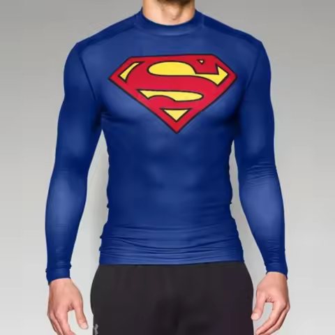 Superman Compression Shirt Casual Long Sleeve T-Shirt Men Fitness Top Sport Quick Dry Breathable Bla
