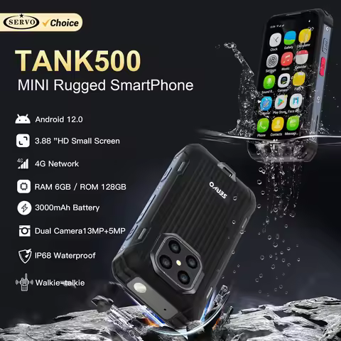 SERVO TANK500 IP68 Waterproof Mini Smart Phone 4G LTE Android 12 RAM 6GB ROM 128GB PTT Network Inter