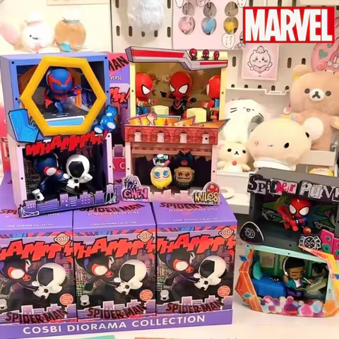 Original Hottoys Spider Man: Across The Spider Verse Cosbi Scene Blind Box Spider Punk Anime Figures