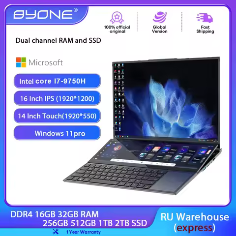 BYONE Dual Screen Gaming Laptop Computer 64GB/32GB/16GB DDR4 RAM 1TB/2TB/4TB SSD Intel 10th Gen Wind