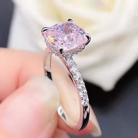 18K White Gold 2.5Ct Cushion Cut Pink & Yellow Diamond Women Ring AU750 White Gold Ring Wedding Jewe
