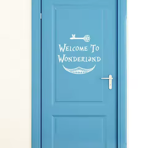 Alice in Wonderland Wall Sticker Art Decor Welcome To Alice in Wonderland Wall Decals Kids Room Door