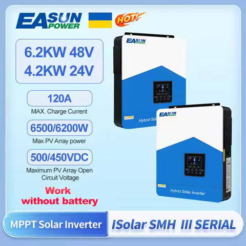 EASUN POWER Hybrid Solar Inverter Pure Sine Wave MPPT 6.2KW 4.2KW 3.2KW 2.2KW 12V 24V 48V 220v Solar