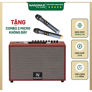 Loa Kéo Karaoke Xách Tay Nanomax (K-01) - Bass 20cm - Công Suất 120 Watt -Tặng Kèm 2 Micro - Hàng Ch
