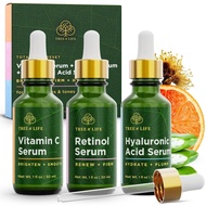Set Serum Wajah Tree of Life - Vitamin C, Retinol & Asid Hyaluronik untuk Mencerahkan, Menganjalkan 